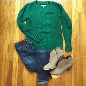 Kelly Green Crewneck Cable Knit Sweater Old Navy